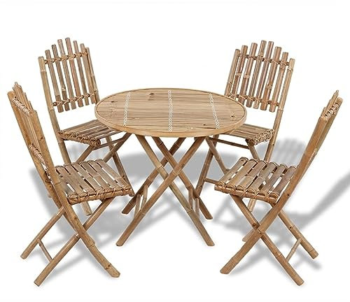 Xichuzi 5-TLG. Garten-Essgruppe Klappbar Bambus, Esstisch Mit Stühlen Set, Gartenmöbel Sitzgruppe, Balkon Möbel, Gartenlounge Set, Terrassenmöbel, Balkonmöbel Set - 41497