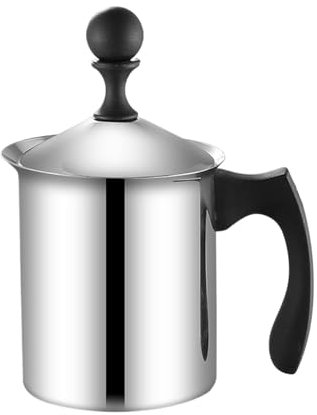 Ungtyb Manual Frother Stainless, Hand Frother Pitcher, Polished Convenient, Outdoor Milk Frothing, Stainless Steel Handheld Pitchers for Home Coffee and Outside Use, 450gx340g