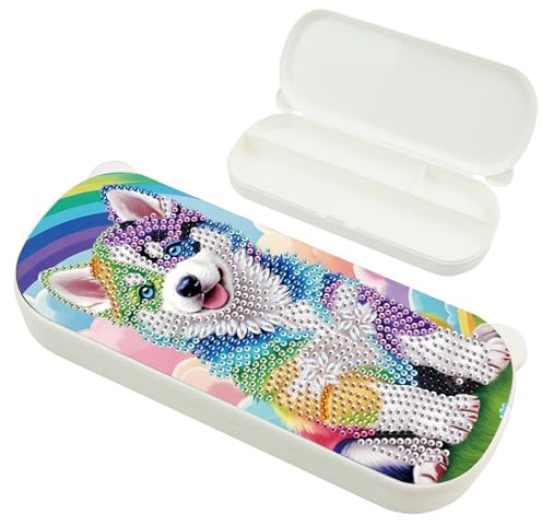 DCIDBEI Peinture Diamant Boîte à Stylos 22 x8,8cm Fournitures de Bureau Peinture par Numéros Boîte de Rangement Multifonctionnelle Diamond Painting Porte-Stylo Chien Arc-en-ciel Organisateur de Bureau