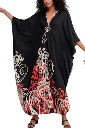 YouKD Vestido largo de verano para mujer, caftán largo, estilo bohemio, para playa, amplio vestido tipo kimono, ropa de estar por casa, talla única, talla única