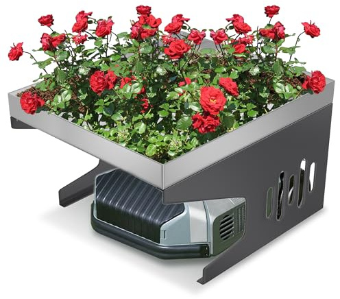 PEILU Mähroboter Garage Dach 70x60x43cm Metall Rasenmäher Vordach Regenschutz & Sonnenschutz Rasenmähroboter Abdeckungen mit Pflanzkasten Wetterfeste Unterstand für Meisten Rasenroboter (Silber)