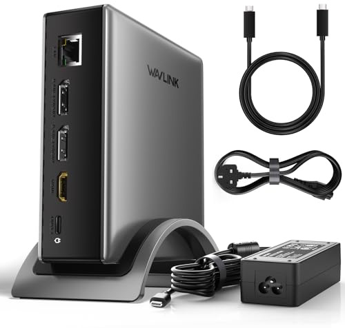 Station d'accueil pour ordinateur portable, PD3.1 triple affichage avec puissance de 140 W, 2 ports d'affichage 8K @ 30 Hz/4K @ 144 Hz + HDMI, RJ45, USB-C 10 Gbit/s, 2 ports USB-A 3.0, audio/micro