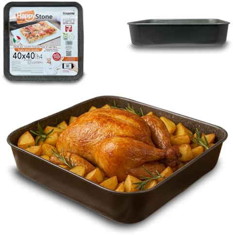 ARCA, Teglia Bassa Quadrata 40x40x4 cm per Forno, Antiaderente e Adatta alla Lavastoviglie, Ideale per Pizza e Altre Ricette, in Alluminio, Made in Italy