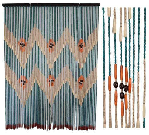 Cammeciso Perlenvorhang,Holzperlenvorhang TüRvorhang,Perlenvorhang TüRvorhang,HäNgender Teilervorhang Holz,HöLzern Naturs Perlenvorhang,60 Wurzeln Holzperlenvorhang BalkontüR,90 * 110cm