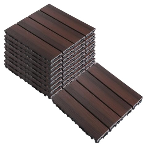 SPXMQSS Composite Decking, Garden Flooring Outdoor, WPC Interlocking Decking Tiles, for Garden Terrace Balcony Non-Slip Easy to Installation Great Drainage 30x30x2.2cm A 33PCS