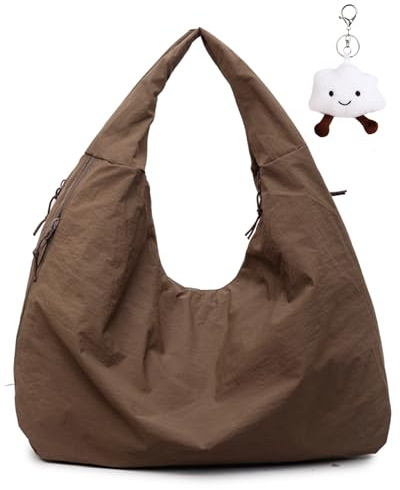 Micmores Handtasche Damen Nylon Umhängetasche Stylische Hobo Tote Bag Groß Shopper Tasche Praktische Schultertasche für Schule, Arbeit, Reisen, Einkauf (Kaffee)