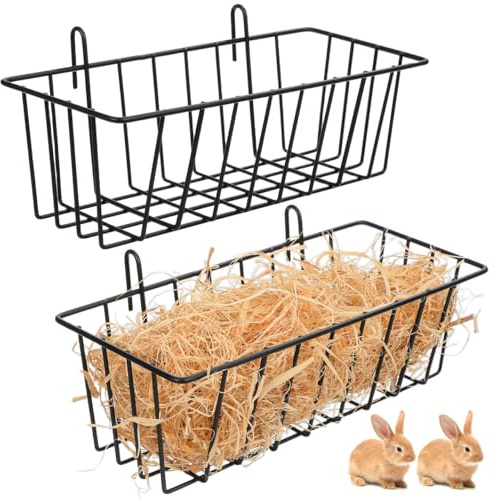 Gatuida 2 Stück Heuraufe Kaninchen Metall, Heuraufe Meerschweinchen Für Futtertrog Zum Aufhängen, Heuhalter, Grashalter, Kleintierkorb Mit Haken