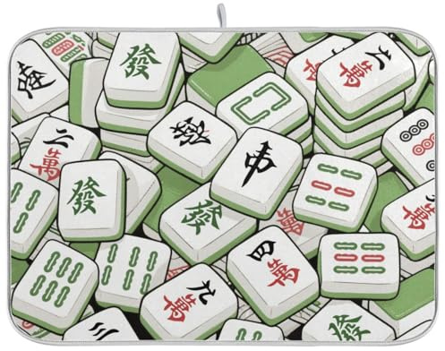Mahjong - Alfombrilla absorbente de microfibra para escurrir, color verde, 45,7 x 60,9 cm