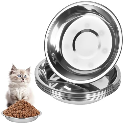 bssmmai 10 Stück Edelstahl Katzennapf Flach 14 cm Rund, Katzennapf Edelstahl Antirutsch Klein, Futternäpfe für Katzen Metall, Katzen Trinknapf, Cat Bowl Stainless Steel