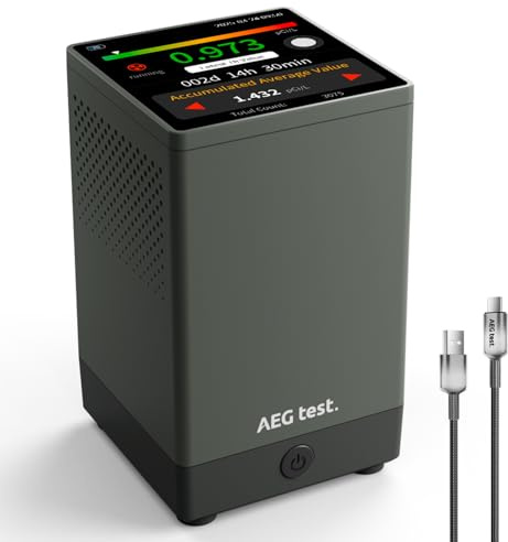 AEGTEST HOUND-2033 Radon-Detektor, 3,4 Touchscreen, 10-Min-Updates, Alarme, tragbar, wiederaufladbar, Langzeitüberwachung, USB-Export, pCi/L & Bq/m³ – Schwarz
