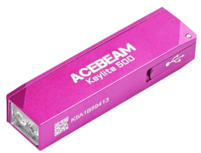 ACEBEAM Keylite 500 lampe torche porte-clés led ultra puissante, rechargeable, ultra-compacte, plate et de poche pour EDC avec double LED, 6 modes, petite lampe de poche MINI pour à la maison (Rose)