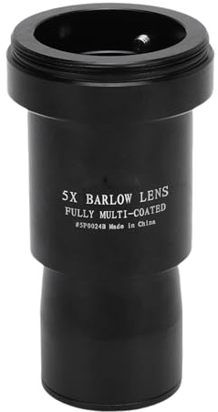 Plyisty Lente Barlow 5X, Vidrio óptico de Aleación de Aleación de Aluminio con Recubrimiento Verde para Telescopios, DSLR de Hilo T, Hilo M42 y M35, Filtros, Anti -Slip, Anti -Jamming