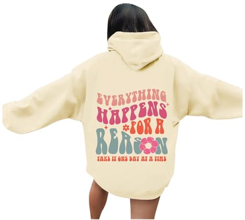 Generisch Sweat à capuche pour femme avec lettres imprimées à manches longues et poches - Haut fluo
