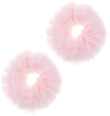 2 Pcs Pink Pompom Hair Tie, Pink Fuzzy Hair Ties Baby Ties Ponytail Holders Pom Hairs Accessories Fuzzy Faux Rabbit Fur Scrunchies for Girls Women Hairs Accessories