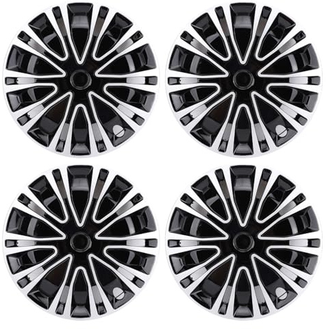 Shkalacar 4pcs 15in Hubcaps Car Wheel Trims, R15 Wheel Covers R15 Rim Caps Snap On Universal Fit for 15in Steel Wheels with ABS Material On Design for Most Cars Truck SUV (Silver Black)