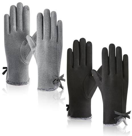 SAIIURV 2 paia di guanti invernali da donna, guanti touch screen, per sms sci, sport all'aria aperta (grigio, nero)