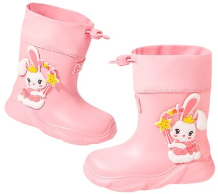 Hixingo Stivali Pioggia Bimbo e Bimba, Fumetto Scarpe Bambine e Ragazze/Scarpe Bambini e Ragazzi, Antiscivolo Impermeabili Stivali di Gomma per Bambini (Coniglietto rosa,16)