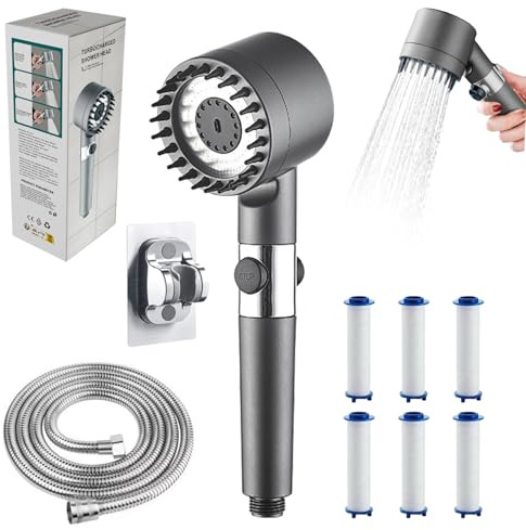 Alcachofa de Ducha de Alta Presión, Alcachofa Ducha Antical con Manguera de 2M, Alcachofa de ducha con Filtro, Cabezal de Ducha con Cabezal de Masaje, con 3+1 Modos, Ahorro de Agua y Energía