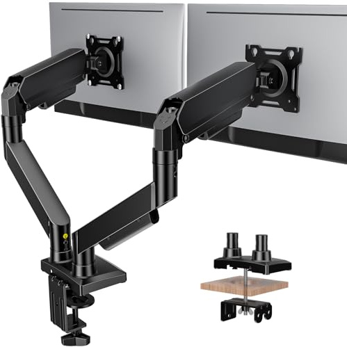 Hemudu Dual Monitor Arms for 17 to 32 Inch Screens, Gas Spring Double Monitor Stand Desk Mount up to 9kg, with C-clamp for VESA 75/100 mm