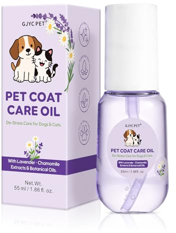 GJYC PET Olio Cura del Pelo – Balsamo Leave-in per Cani e Gatti – Olio Grooming Lenitivo e Idratante, Nutrimento Profondo, Districante e Lucentezza Morbida, 55 ml (Profumo Lavanda & Camomilla)