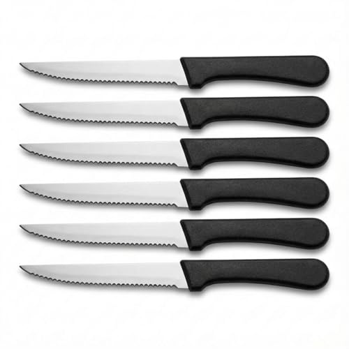 l&j Coltelli da Tavola Coltello da Bistecca Seghettato in Acciaio Set n 6 Pezzi Coltelli da Cucina Lama 11 cm, Adatto per Carne Pomodoro Bistecca Affettare Pane Posate Lavabile in Lavastoviglie