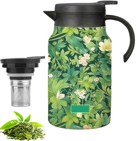 Vintage Floral Pattern Tea Thermos – Built-in Infuser, 1500mL Insulated Tea Pots, Colorful Vintage Floral Pattern Teas, Stainless Steel Teapot, for Home or Office (A)