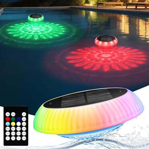 Toowell Poolbeleuchtung Unterwasser Solar,Wasserdicht LED Pool Licht mit Fernbedienung,RGB,Timer,6 Farben 12 Modi Schwimmende Pool Beleuchtung Lichter für Whirlpool Badewanne Spa Teich Garten,1 Stück