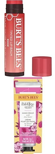 Bundle of Burt's Bees Tinted Lip Balm Rose, Moisturising Lip Tint With Shea Butter, 4.25g + Burt’s Bees Hand Cream for Very Dry Hands, Wild Rose & Berry, With Nourishing Shea Butter, 28.3g