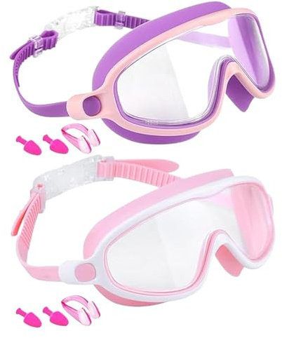 Barns Simgoggles - Anti-Dim UV-Skydd Bred Sikt Simmask | Med Näsklämma Och Öronproppar Justerbar Rem Läckagefria Pojksimglasögon,För Åldrar 3-14 År Flickor Pool Dykning