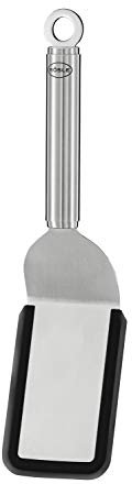 RÖSLE Sandwich-Palette gekröpft Silikon, Hochwertiger Edelstahlwender mit Rundgriff und Aufhängeöse, Silikonrand, Edelstahl 18/10, 26 cm, Silbern / Schwarz
