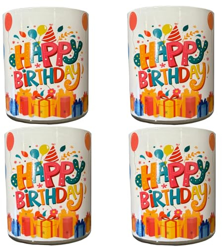 Candelo 4er Set Hochwertige Geburtstagskerzen im Glas Ambiente – Happy Birthday Kerze – 8 x 7cm - 30 Std Brenndauer – Windlicht ohne Duft – Glaskerze Kindergeburtstag Deko