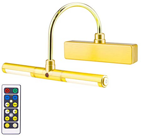 HONWELL Luci per Pittura LED senza fili a batteria con Telecomando Lampada per quadri Dimmerabile ,Testa Girevole da 22 cm con 3 Modalità di Illuminazione,12 LED Tavolo Lampada da Parete, Oro Rosa