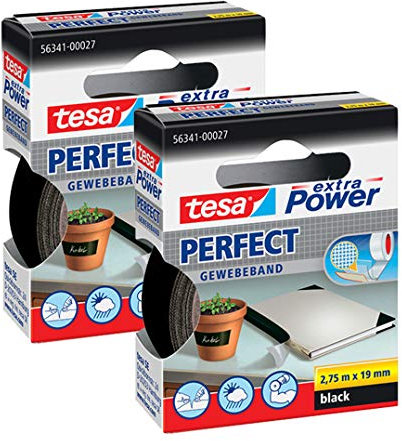 tesa Gewebeklebeband extra Power Gewebeband (schwarz / 2 Packungen)
