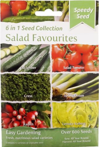 6 in 1 Seed Collection - Salad Favourites - Vegetable Seeds - Cucumber, Salad Tomato, Cress, Spring Onion, Radish, Iceberg Lettuce
