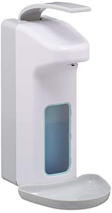 Relaxdays 10 x eurodispenser, 1 000 ml, droppskål, armspak, desinfektionsmedel tvål, väggmontering, hygiendispenser, vit