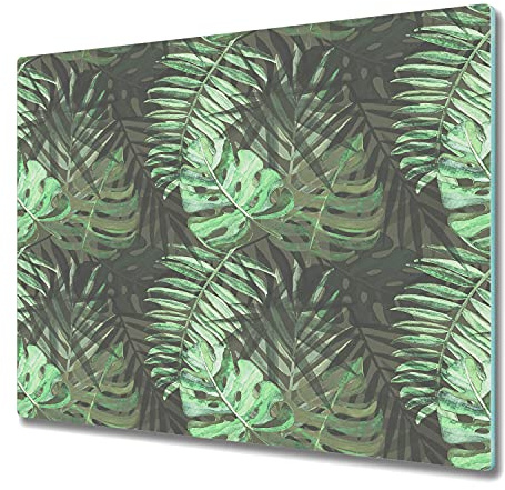Coloray Glass Chopping Board 23.6 x 20.5 inch / 60x52cm Splashback for Kitchen Worktop Tempered Safety Glass Cutting Board Protection - Tropical Composition Leaves Monstera