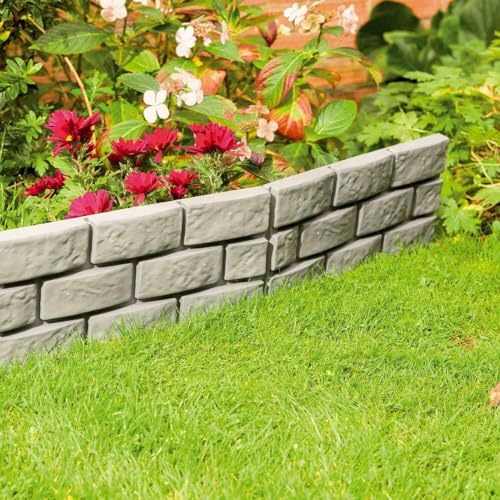 Garden Mile 1.8M Grey Brick Effect Garden Edging - Natural Border Fence Flowerbed Edging Decorative Fencing Tidy Pathways - Weather Resistant Garden Separator Landscape Divider for Driveway Walkway