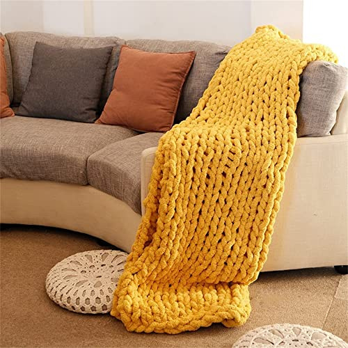Riyueyi Manta de Punto Grueso Manta de Punto Suave de Chenilla Manta de Punto Grueso Hecha a Mano Manta Gruesa de Ganchillo para sofá, sofá, Cama,Amarillo,60x80cm/23x31in