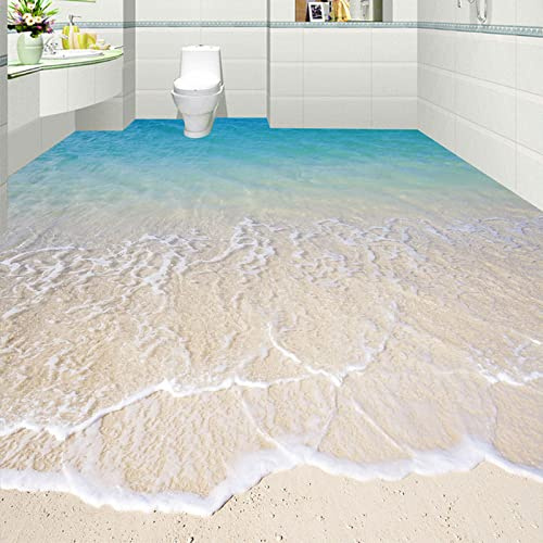 NWAMTF Benutzerdefinierte selbstklebende Boden Wandbild Tapete Moderne Strand Meerwasser 3D Bodenfliesen Aufkleber Badezimmer Küche,150 * 105cm