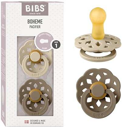 BIBS Boheme Schnuller 2er-Pack. BPA-frei., Kirschform Nippel. Naturkautschuk / Latex, Hergestellt in Dänemark. 0-6 Monate (2er Pack), Vanilla / Dark Oak