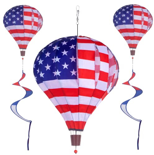 2Pack Hot Air Balloon Wind Spinner, 59 x 12 Garden Windmills and Spinners Decorations Large Outdoor Hanging Decor Lawn Yard Windsock Ornaments Colorful Wind Hanging Patriotic Wind Catchers Ornaments