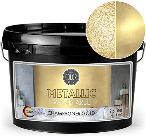 My COLOR Room Metallic Wandfarbe (2500 ml - Champagner-Gold) Effekt- Kreativfarbe für Wandgestaltung mit Metallic-Optik für Innenbereich, Dekorationsfarbe Made in Germany