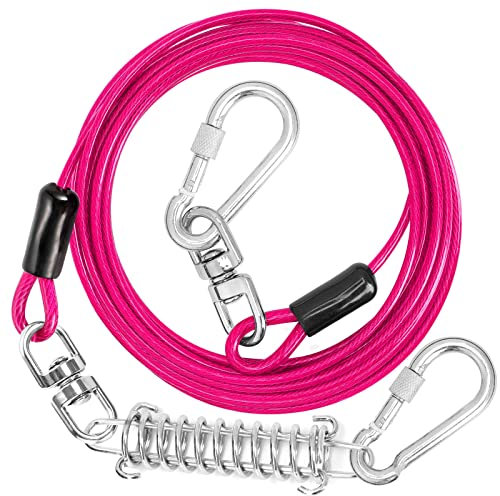 jenico Cable de amarre para perro, 10/15/20/30/40/50/70/100/150 pies con gancho giratorio y resorte de choque, correa de perro para patio al aire libre y camping, para mascotas pequeñas a medianas de