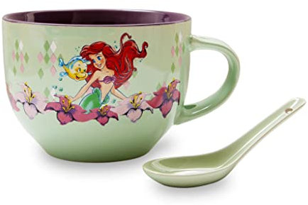 Disney La Petite Sirène Ariel Tasse à soupe en céramique avec cuillère,Bol pour crème glacée, céréales, flocons d'avoine, boisson,Essentiels mignons pour la maison et la cuisine
