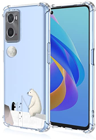 RankOne Hülle Geeignet für Oppo A76 / Oppo A96 (6.56 Inches) Transparente TPU Silikon Farbzeichnungsmuster Case - Eisbär