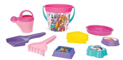 Wader 81535 - Paw Patrol Sandspielzeug Set mit 3,4 L Eimer, Gießer, Sieb, Schaufel, Rechen und Vier Sandformen, 9-teilig, für Kinder ab 12 Monaten, als Geschenk für kreatives Spielen
