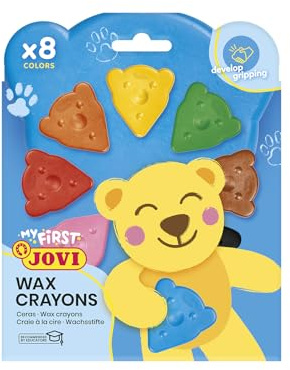 Jovi - MY FIRST CRAYON, Confezione da 8 pastelli triangolari a forma di orsetto, colori assortiti, super resistenti, a prova di sbavature