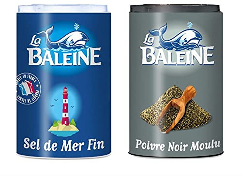LA BALEINE - Duo Sel De Mer Méditerranée Et Poivre - Assaisonnement 68G pour toutes vos recettes de cuisine. - Lot De 4 - Vendu Par Lot