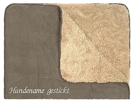 Direkt-Stick.de Hundedecke mit Namen Bestickt, personalisierbare Heimtierdecke für Hunde und Katzen, 4 Farben, weiche Wendedecke, Liegedecke Teddyfell (Hellbraun)