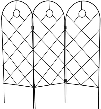Griglie per tralicci in metallo, set da 3 pezzi, per rampicanti, 58 x 20 cm, traliccio da giardino, colore nero